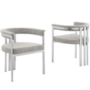 SC380-7. CH380-7, & BS380-7: Modern Boucle Upholstered Chairs with Matte Brushed Chrome Finish Legs (Set of 2)