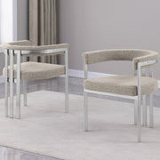 SC380-7. CH380-7, & BS380-7: Modern Boucle Upholstered Chairs with Matte Brushed Chrome Finish Legs (Set of 2)
