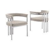 SC380 Architectural Boucle Barrel Accent Chair with Matte Brush Chrome Frame, Modern Wrap-Around Lounge Chair