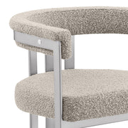 SC380 Architectural Boucle Barrel Accent Chair with Matte Brush Chrome Frame, Modern Wrap-Around Lounge Chair