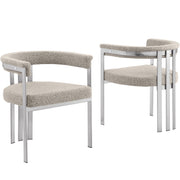 SC380-7. CH380-7, & BS380-7: Modern Boucle Upholstered Chairs with Matte Brushed Chrome Finish Legs (Set of 2)