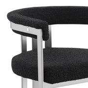 SC380 Architectural Boucle Barrel Accent Chair with Matte Brush Chrome Frame, Modern Wrap-Around Lounge Chair