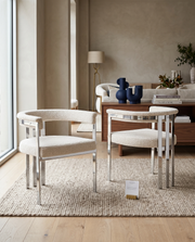 SC380 Architectural Boucle Barrel Accent Chair with Matte Brush Chrome Frame, Modern Wrap-Around Lounge Chair