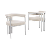 SC380 Architectural Boucle Barrel Accent Chair with Matte Brush Chrome Frame, Modern Wrap-Around Lounge Chair