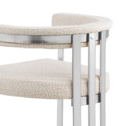 SC380 Architectural Boucle Barrel Accent Chair with Matte Brush Chrome Frame, Modern Wrap-Around Lounge Chair