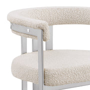 SC380 Architectural Boucle Barrel Accent Chair with Matte Brush Chrome Frame, Modern Wrap-Around Lounge Chair