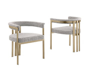 SC384 Architectural Boucle Accent Dining Chair, Matte Brushed Gold Flat-Strap Frame with Floating Back