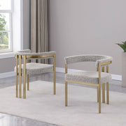 SC384 Architectural Boucle Accent Dining Chair, Matte Brushed Gold Flat-Strap Frame with Floating Back