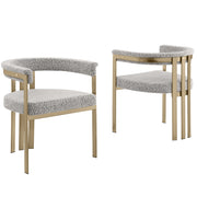 SC380-7. CH380-7, & BS380-7: Modern Boucle Upholstered Chairs with Matte Brushed Chrome Finish Legs (Set of 2)