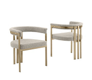 SC384 Architectural Boucle Accent Dining Chair, Matte Brushed Gold Flat-Strap Frame with Floating Back