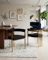 SC384 Architectural Boucle Accent Dining Chair, Matte Brushed Gold Flat-Strap Frame with Floating Back