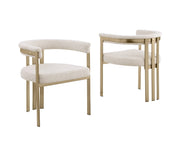 SC384 Architectural Boucle Accent Dining Chair, Matte Brushed Gold Flat-Strap Frame with Floating Back