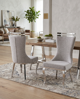 SC390 Elegant High Back Boucle Dining Side Chair with Diamond Tufted Back, Chrome Nailhead Trim, Ring Pull & Polished Chrome Legs