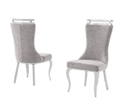 SC390 Elegant High Back Boucle Dining Side Chair with Diamond Tufted Back, Chrome Nailhead Trim, Ring Pull & Polished Chrome Legs