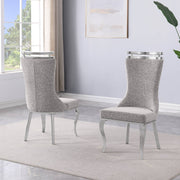 SC390 Elegant High Back Boucle Dining Side Chair with Diamond Tufted Back, Chrome Nailhead Trim, Ring Pull & Polished Chrome Legs