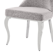 SC390 Elegant High Back Boucle Dining Side Chair with Diamond Tufted Back, Chrome Nailhead Trim, Ring Pull & Polished Chrome Legs