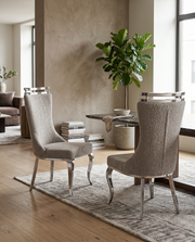 SC390 Elegant High Back Boucle Dining Side Chair with Diamond Tufted Back, Chrome Nailhead Trim, Ring Pull & Polished Chrome Legs