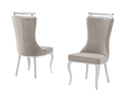 SC390 Elegant High Back Boucle Dining Side Chair with Diamond Tufted Back, Chrome Nailhead Trim, Ring Pull & Polished Chrome Legs