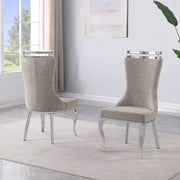SC390 Elegant High Back Boucle Dining Side Chair with Diamond Tufted Back, Chrome Nailhead Trim, Ring Pull & Polished Chrome Legs