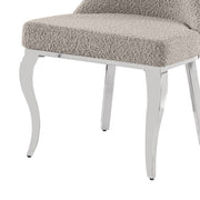 SC390 Elegant High Back Boucle Dining Side Chair with Diamond Tufted Back, Chrome Nailhead Trim, Ring Pull & Polished Chrome Legs