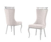 SC390 Elegant High Back Boucle Dining Side Chair with Diamond Tufted Back, Chrome Nailhead Trim, Ring Pull & Polished Chrome Legs
