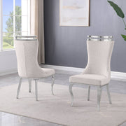 SC390 Elegant High Back Boucle Dining Side Chair with Diamond Tufted Back, Chrome Nailhead Trim, Ring Pull & Polished Chrome Legs