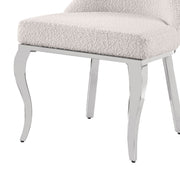 SC390 Elegant High Back Boucle Dining Side Chair with Diamond Tufted Back, Chrome Nailhead Trim, Ring Pull & Polished Chrome Legs