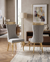SC394 Modern High Back Boucle Dining Side Chair with Polished Gold Legs, Tall Accent Chair