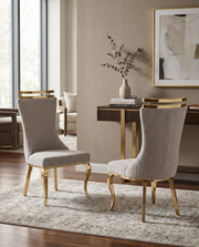 SC394 Modern High Back Boucle Dining Side Chair with Polished Gold Legs, Tall Accent Chair
