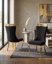 SC394 Modern High Back Boucle Dining Side Chair with Polished Gold Legs, Tall Accent Chair