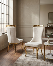 SC394 Modern High Back Boucle Dining Side Chair with Polished Gold Legs, Tall Accent Chair