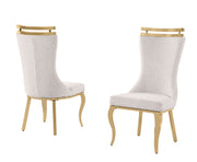 SC394 Modern High Back Boucle Dining Side Chair with Polished Gold Legs, Tall Accent Chair