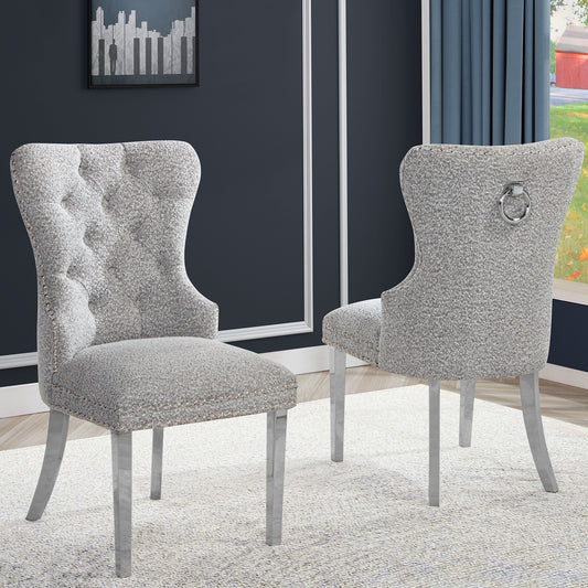 SC400-7: Boucle Wing Back Button Tufted Chairs with Stainless Steel Legs