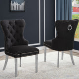 SC400-7: Boucle Wing Back Button Tufted Chairs with Stainless Steel Legs