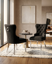 SC400 Elegant Boucle Dining Side Chair with Diamond Tufted Back, Nailhead Trim, Ring Pull & Stainless Steel Legs