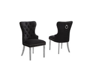 SC400 Elegant Boucle Dining Side Chair with Diamond Tufted Back, Nailhead Trim, Ring Pull & Stainless Steel Legs