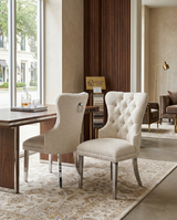 SC400 Elegant Boucle Dining Side Chair with Diamond Tufted Back, Nailhead Trim, Ring Pull & Stainless Steel Legs