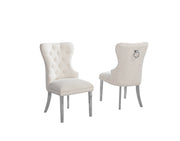 SC400 Elegant Boucle Dining Side Chair with Diamond Tufted Back, Nailhead Trim, Ring Pull & Stainless Steel Legs