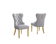 SC404 Elegant Boucle Dining Side Chair with Diamond Tufted Back, Gold Nailhead Trim, Ring Pull & Gold Stainless Steel Legs