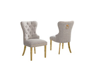 SC404 Elegant Boucle Dining Side Chair with Diamond Tufted Back, Gold Nailhead Trim, Ring Pull & Gold Stainless Steel Legs