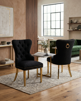 SC404 Elegant Boucle Dining Side Chair with Diamond Tufted Back, Gold Nailhead Trim, Ring Pull & Gold Stainless Steel Legs