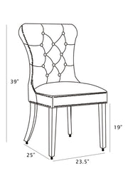 SC44 Elegant [Velvet / Faux Leather] Dining Side Chair with Tufted Back, Nailhead Trim & Ring Pull, Stainless Steel Legs
