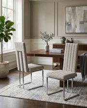 SC440 Modern High Back Boucle Dining Side Chair with Sleek Chrome Legs