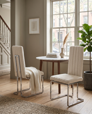 SC440 Modern High Back Boucle Dining Side Chair with Sleek Chrome Legs