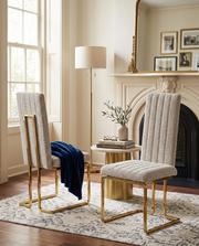SC444 Modern High Back Boucle Dining Side Chair with Radiant Gold Legs