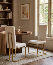SC444 Modern High Back Boucle Dining Side Chair with Radiant Gold Legs