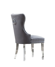 SC44 Elegant [Velvet / Faux Leather] Dining Side Chair with Tufted Back, Nailhead Trim & Ring Pull, Stainless Steel Legs