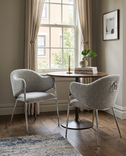 Sc450 Modern Boucle Accent Dining Chair with Sculptural Chrome Frame & Ring Pull