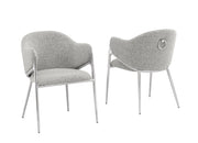Sc450 Modern Boucle Accent Dining Chair with Sculptural Chrome Frame & Ring Pull