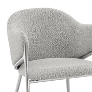 Sc450 Modern Boucle Accent Dining Chair with Sculptural Chrome Frame & Ring Pull